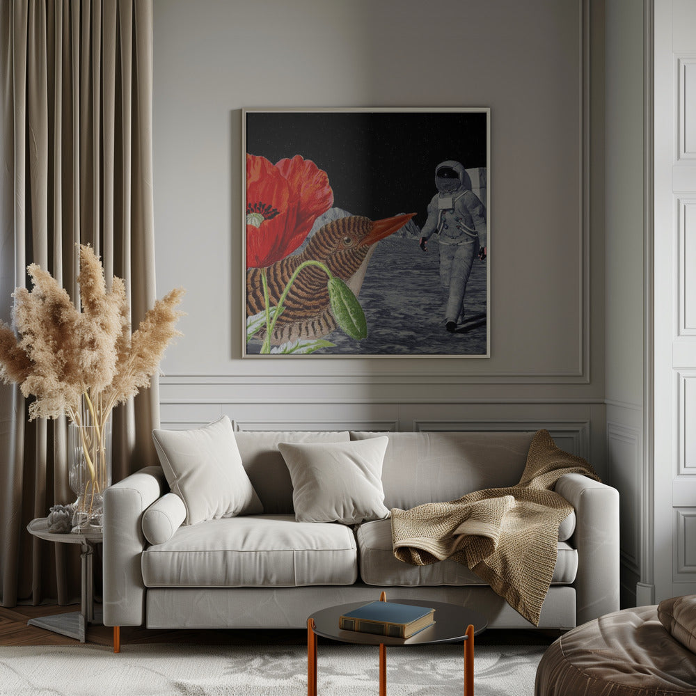 Bird On the Moon Astronaut - Collage Poster